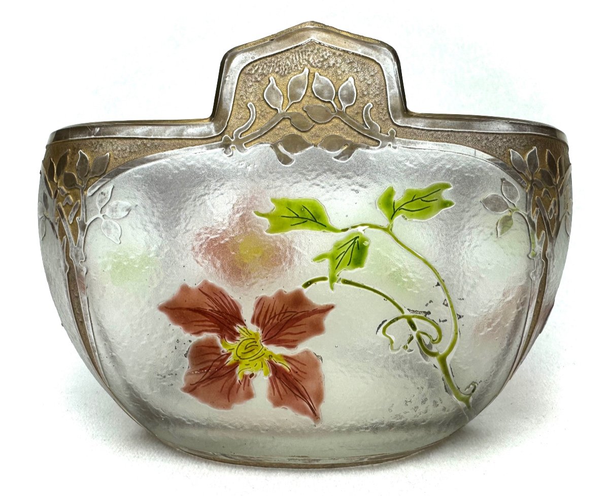 Coupe Art Nouveau En Verre Givré Émaillé -photo-1