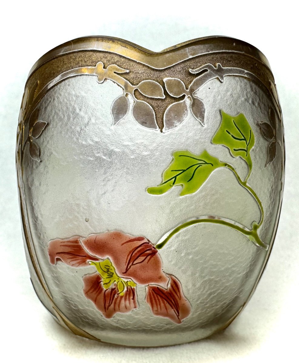 Coupe Art Nouveau En Verre Givré Émaillé -photo-2