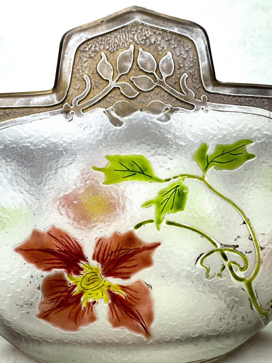 Coupe Art Nouveau En Verre Givré Émaillé -photo-3