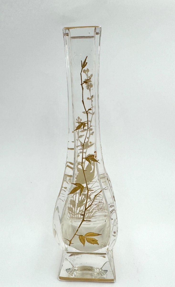 Baccarat - Crystal Vase Decorated With A Japanese Crane -photo-4