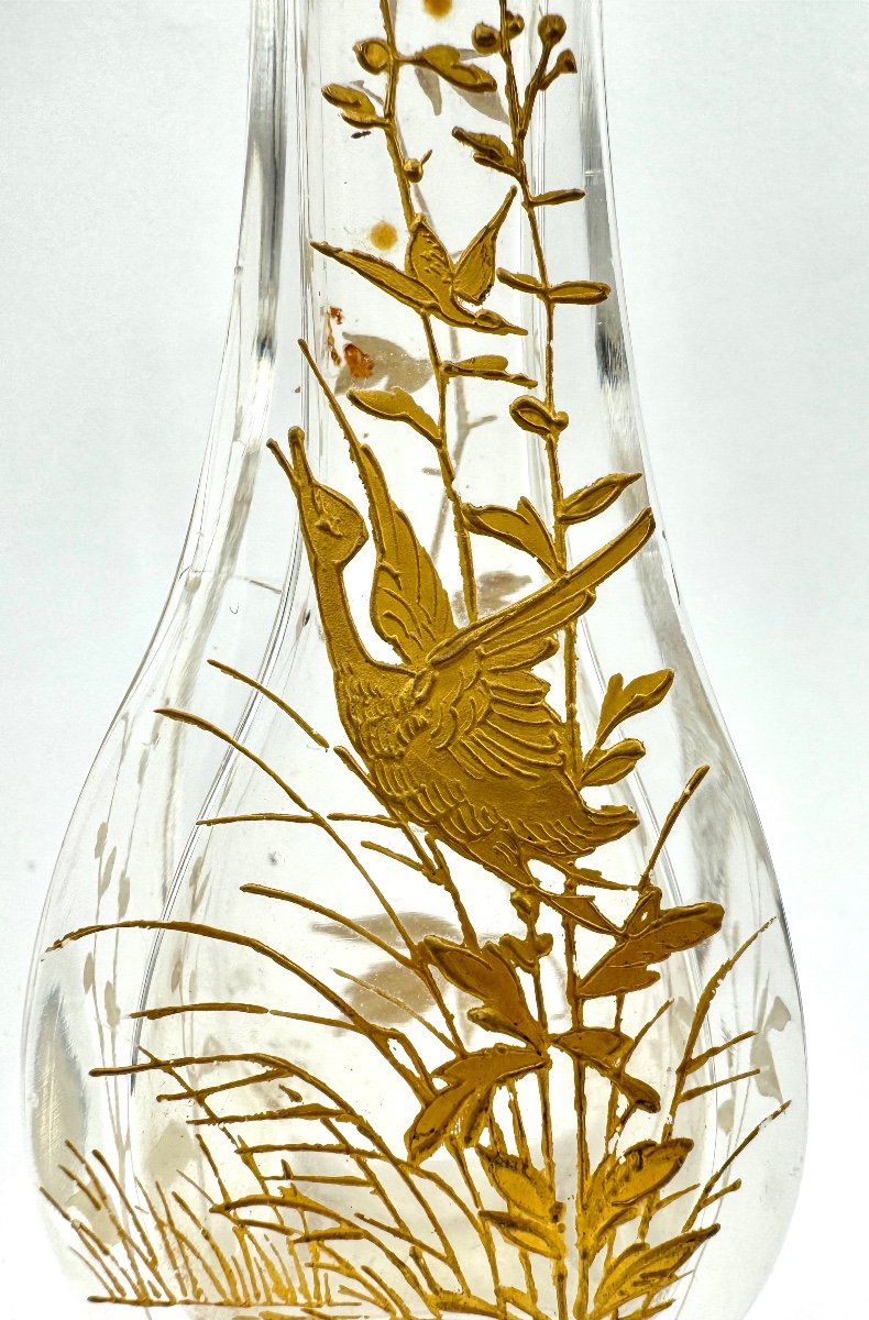 Baccarat - Crystal Vase Decorated With A Japanese Crane -photo-3