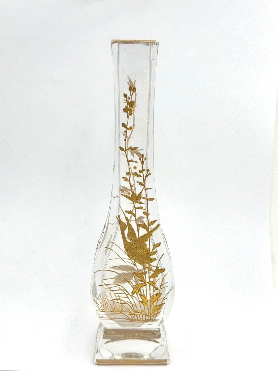 Baccarat - Crystal Vase Decorated With A Japanese Crane 