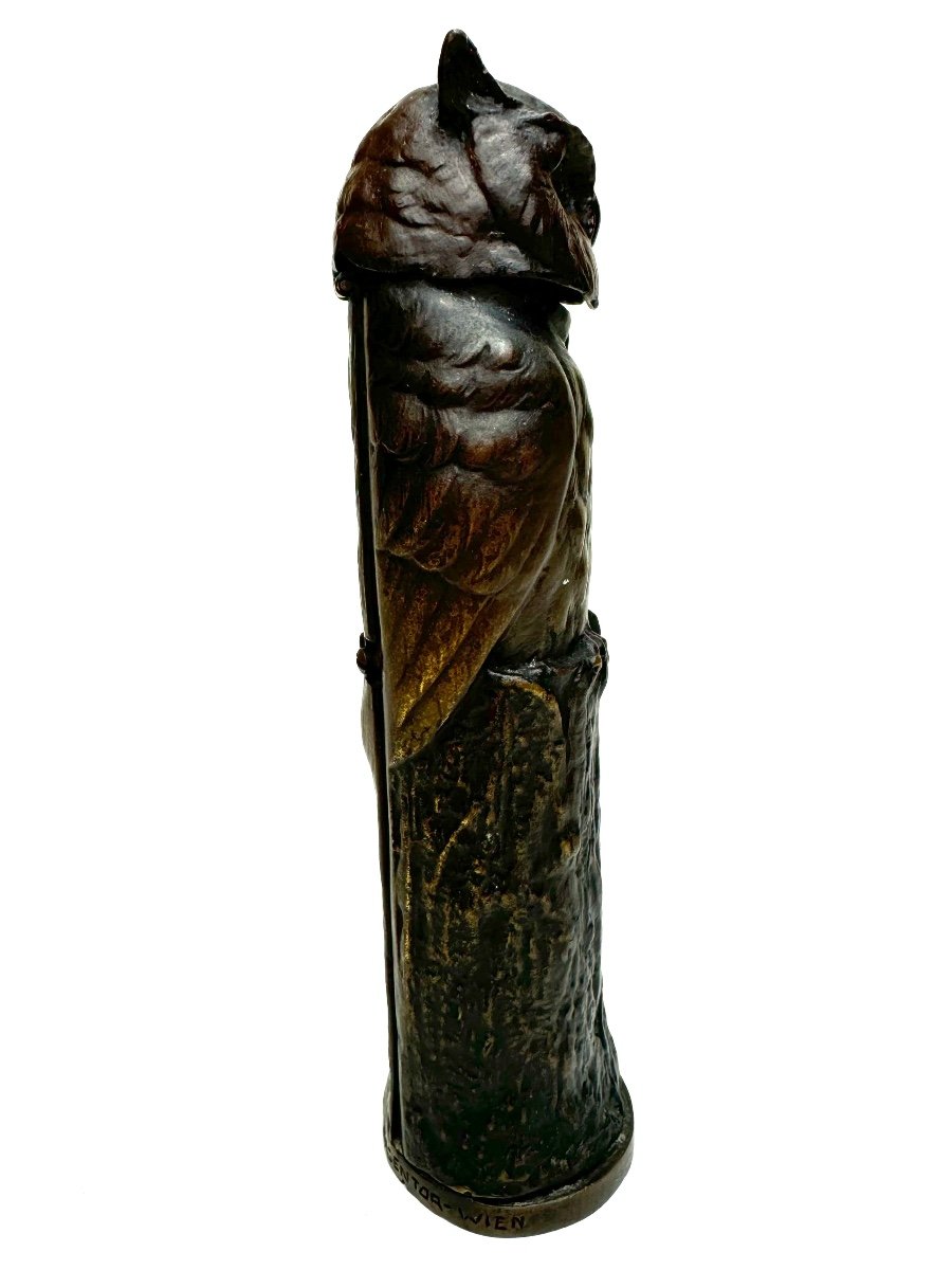 Argentor Wien - Metamorphic Bronze Figure Owl Surrounding A Nude Woman-photo-1