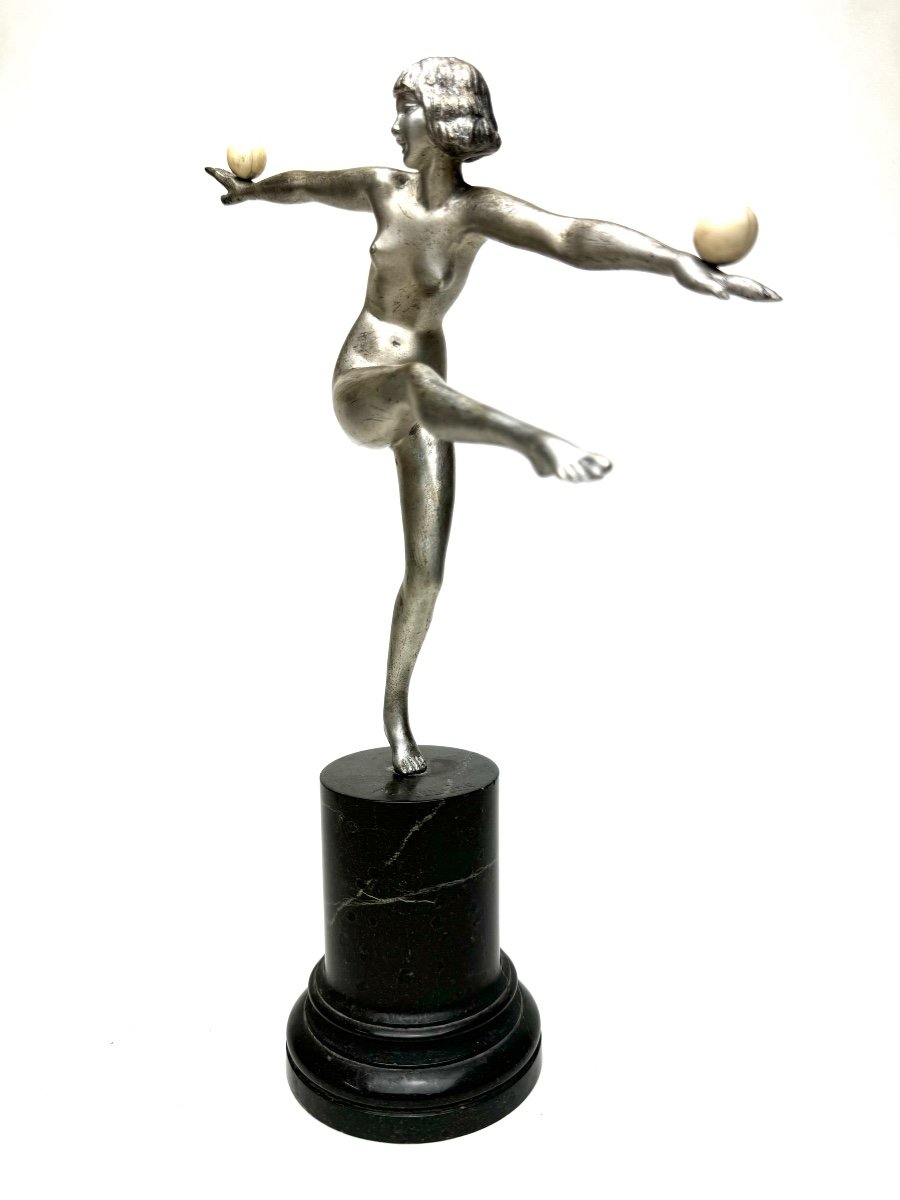 Bouraine Art Deco Bronze Sculpture The Tightrope Walker -photo-2