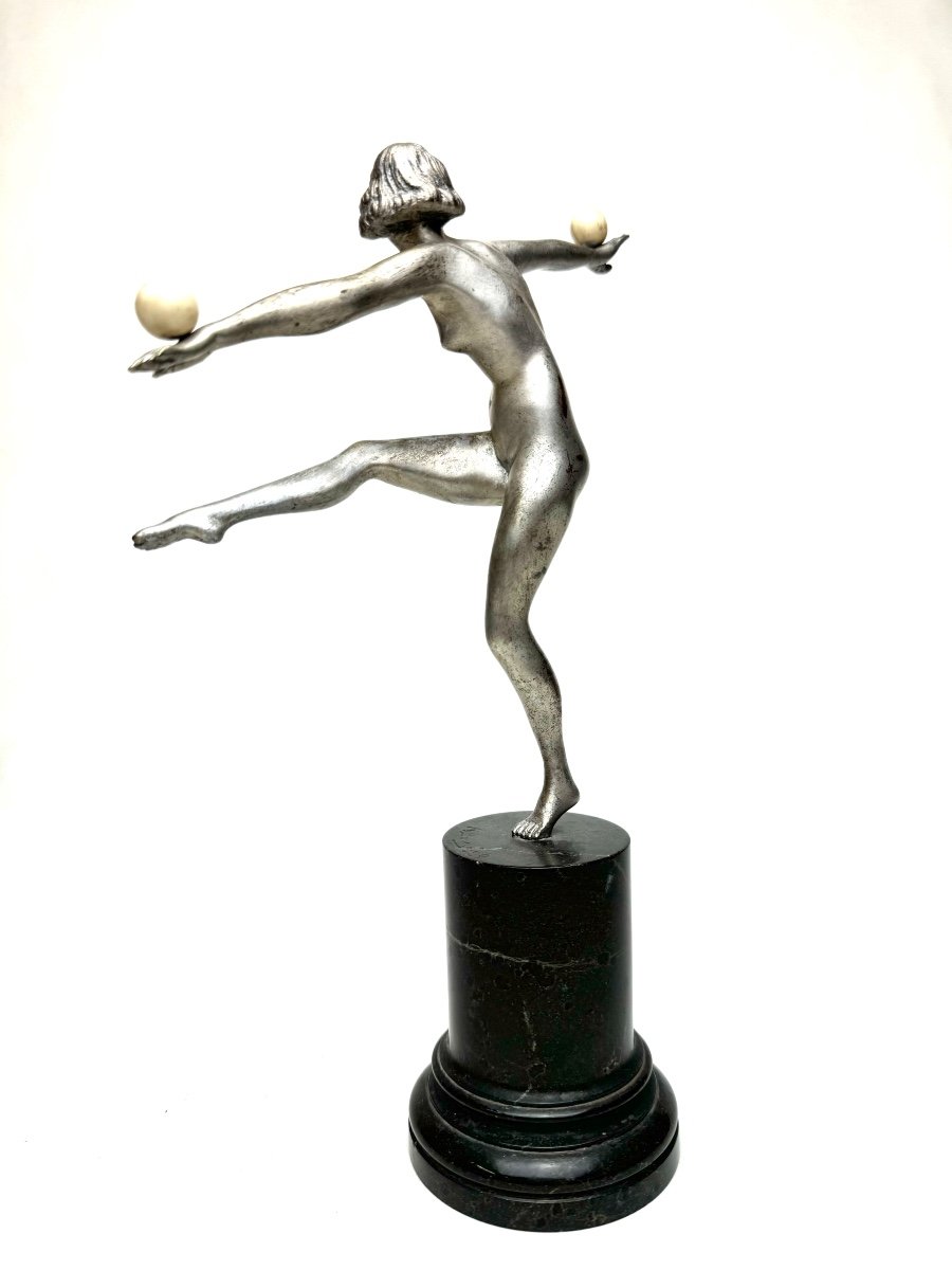 Bouraine Art Deco Bronze Sculpture The Tightrope Walker -photo-3