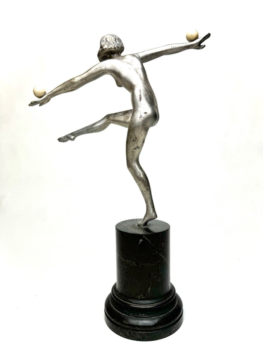 Bouraine Art Deco Bronze Sculpture The Tightrope Walker -photo-4