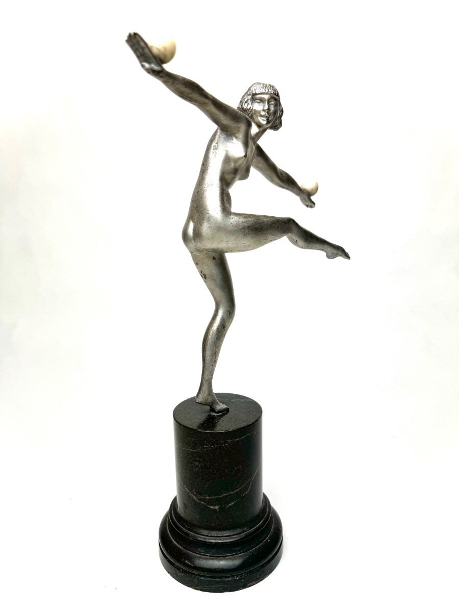 Bouraine Art Deco Bronze Sculpture The Tightrope Walker -photo-1