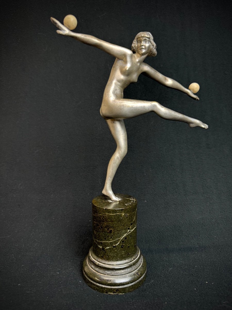 Bouraine Art Deco Bronze Sculpture The Tightrope Walker -photo-4