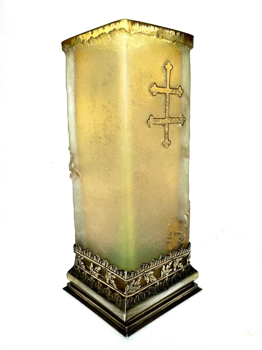 Daum Nancy , Rare Vase « Chardons Lorrains » En Verre Opalescente -photo-4