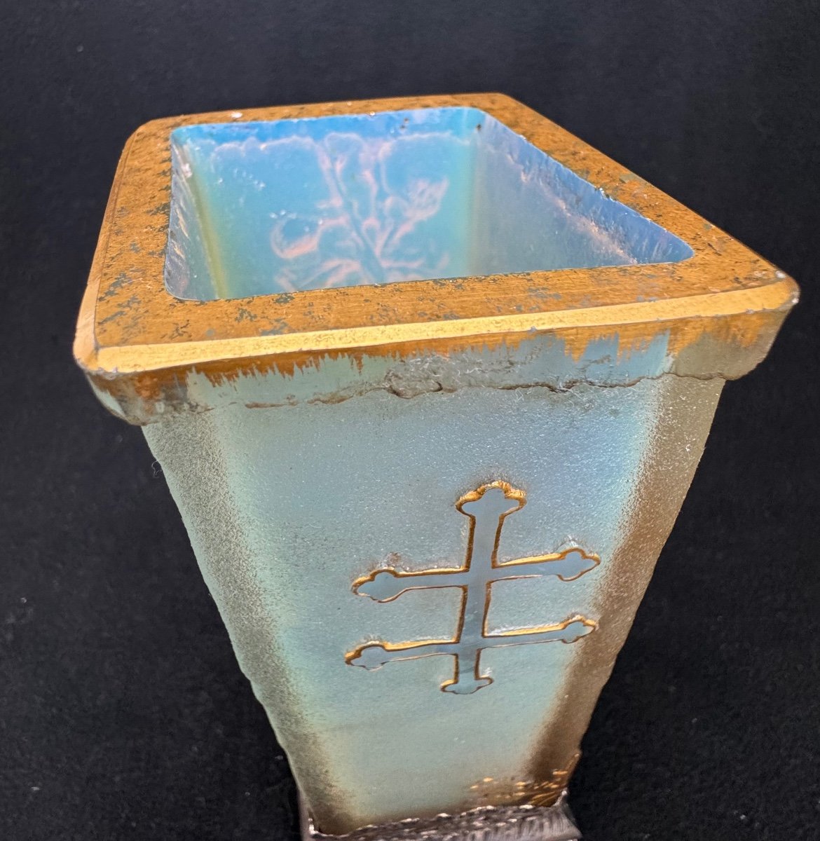 Daum Nancy , Rare Vase « Chardons Lorrains » En Verre Opalescente -photo-8