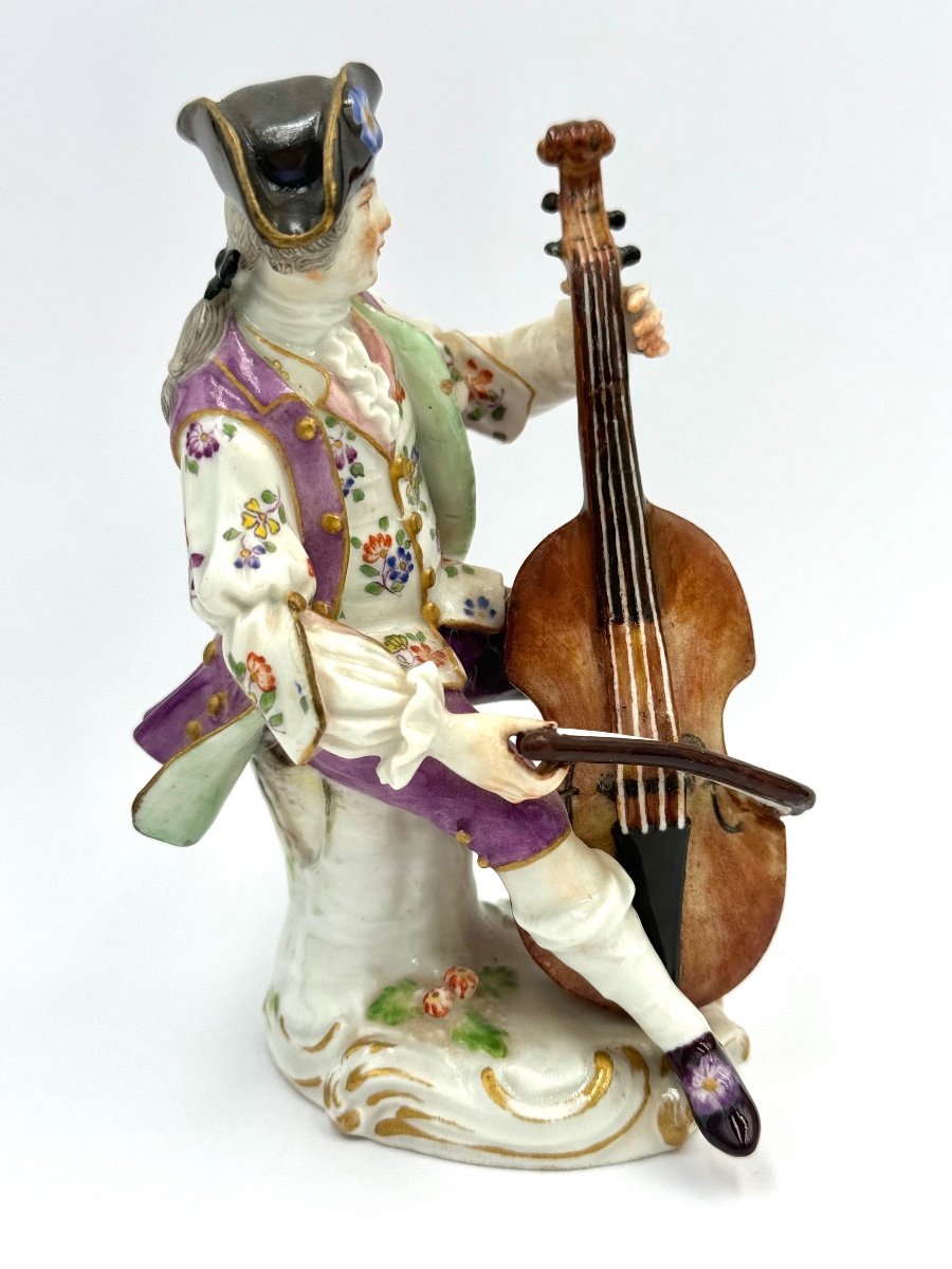 Meissen - Porcelain Figurine Cellist From La Chapelle Galante-photo-2