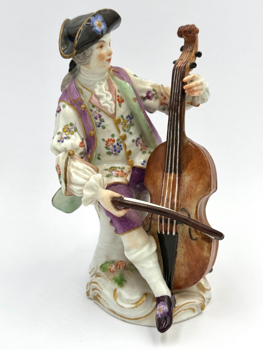 Meissen - Porcelain Figurine Cellist From La Chapelle Galante-photo-3