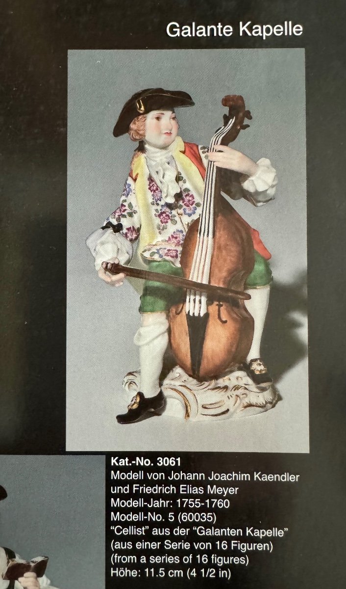 Meissen - Porcelain Figurine Cellist From La Chapelle Galante-photo-5