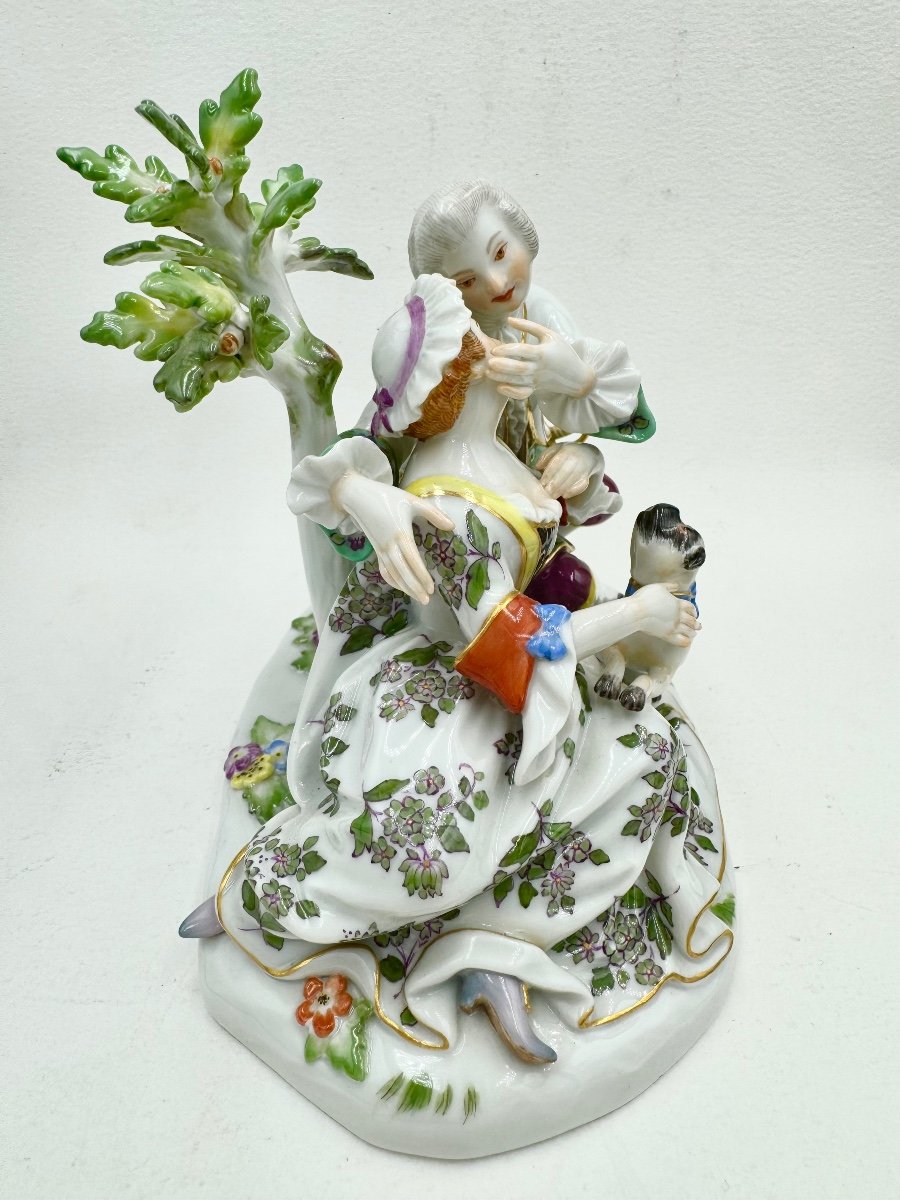 Meissen - Porcelain Group Of A Couple With A Dog-photo-3