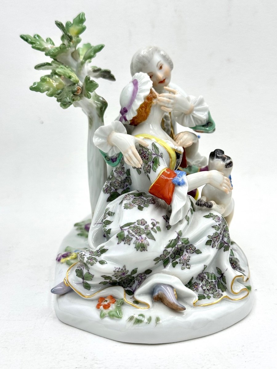 Meissen - Porcelain Group Of A Couple With A Dog-photo-4