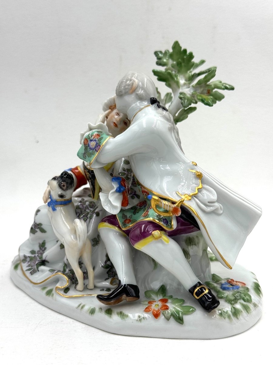 Meissen - Porcelain Group Of A Couple With A Dog-photo-1