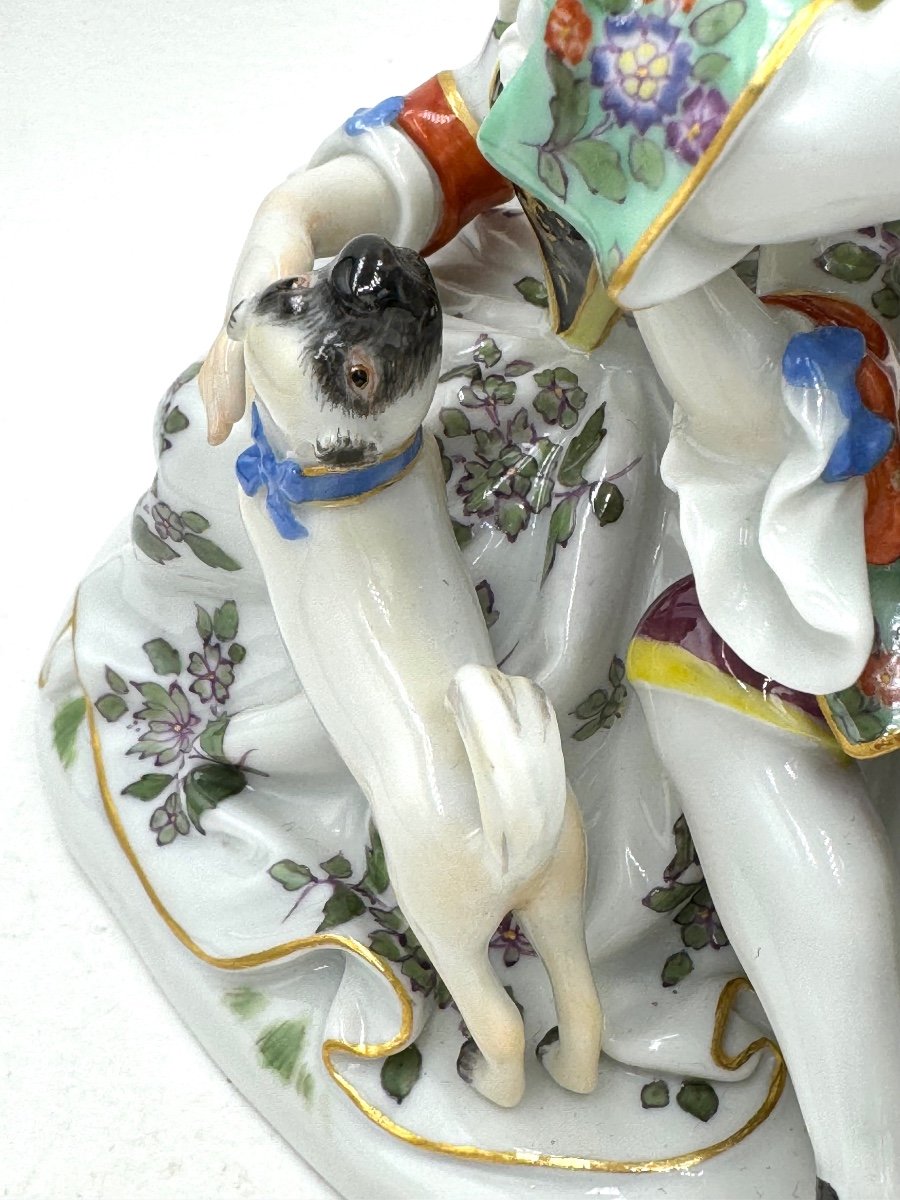 Meissen - Porcelain Group Of A Couple With A Dog-photo-3