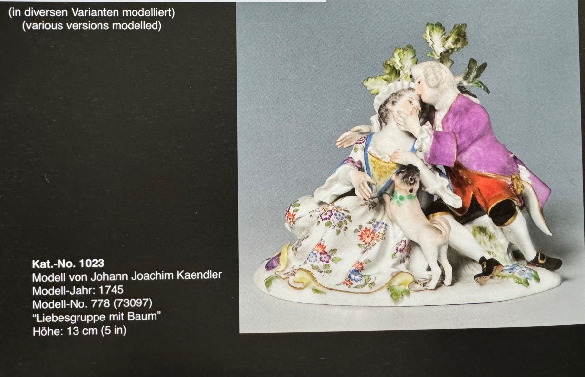 Meissen - Porcelain Group Of A Couple With A Dog-photo-5