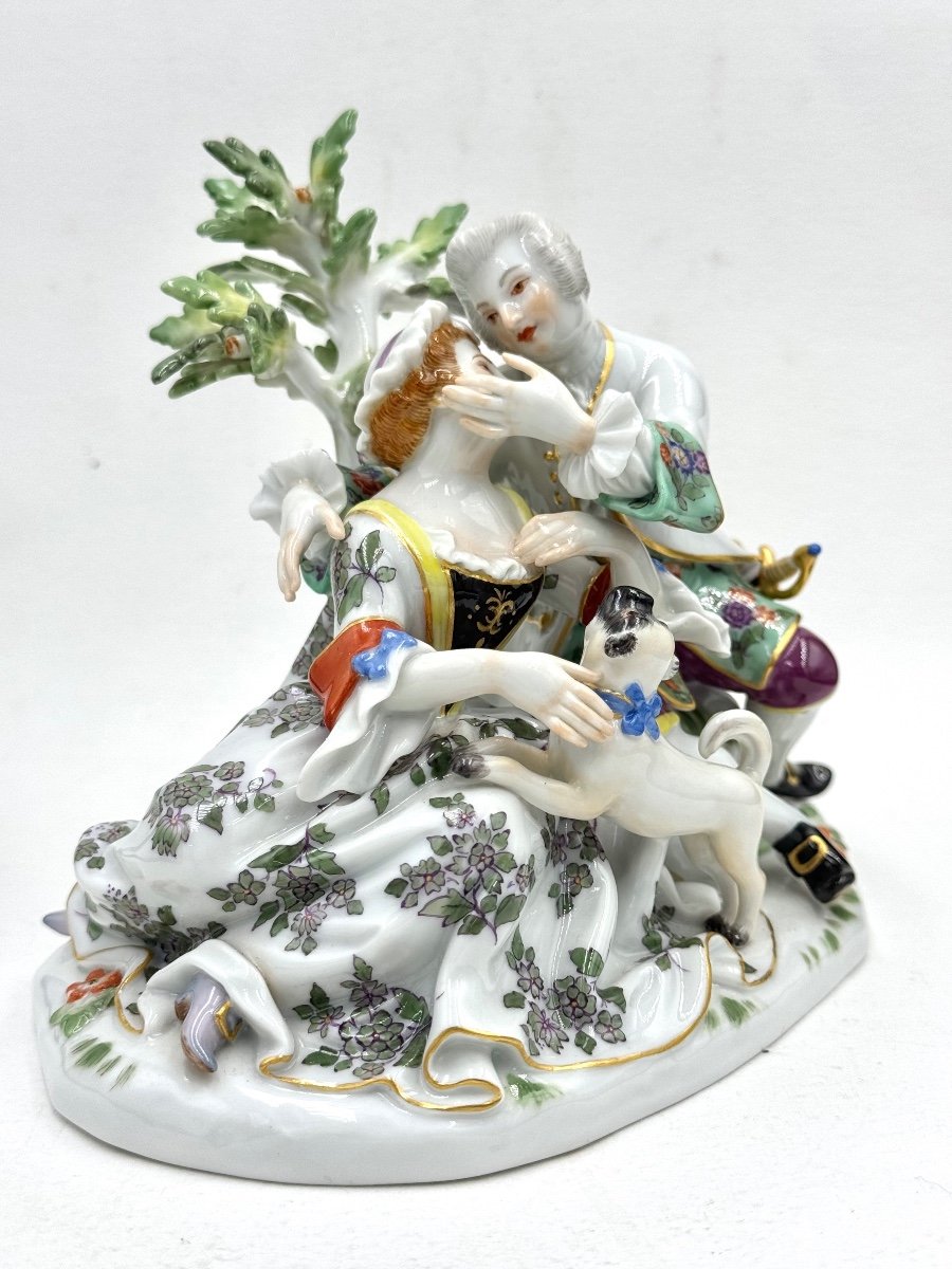 Meissen - Porcelain Group Of A Couple With A Dog-photo-6