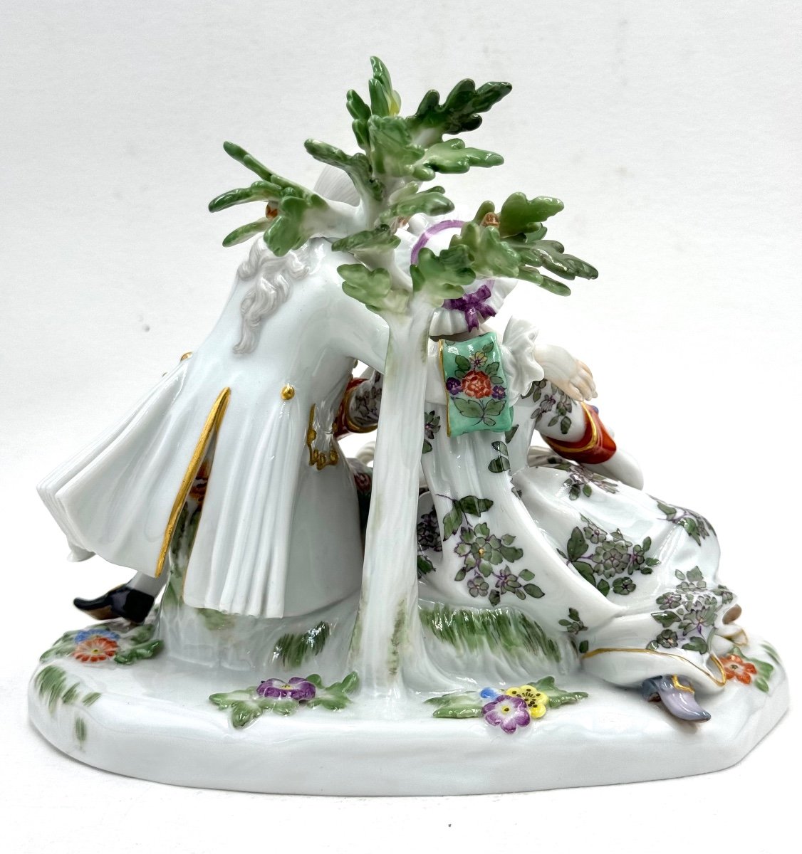 Meissen - Porcelain Group Of A Couple With A Dog-photo-7