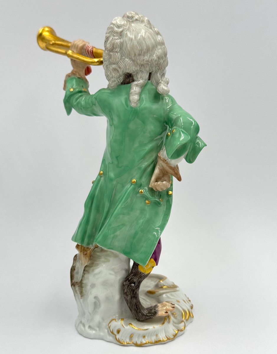 Meissen Figure En Porcelaine - Singe Comme Trompettiste De L’orchestre De Singes-photo-3