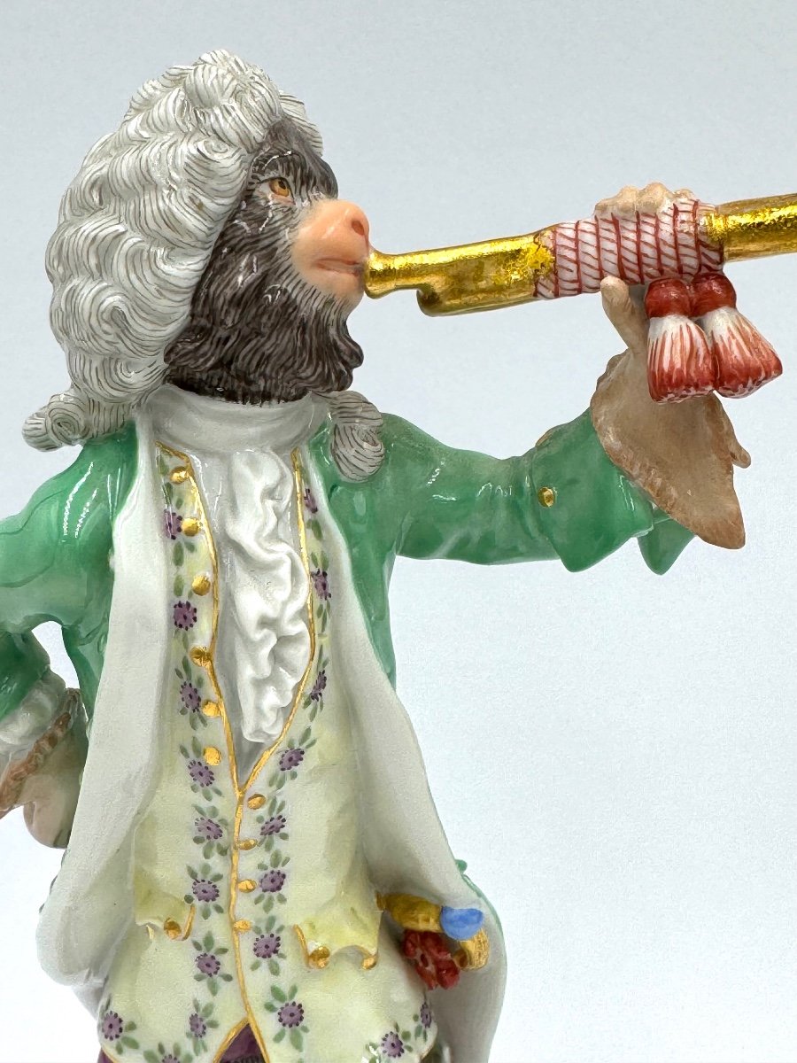 Meissen Figure En Porcelaine - Singe Comme Trompettiste De L’orchestre De Singes-photo-1