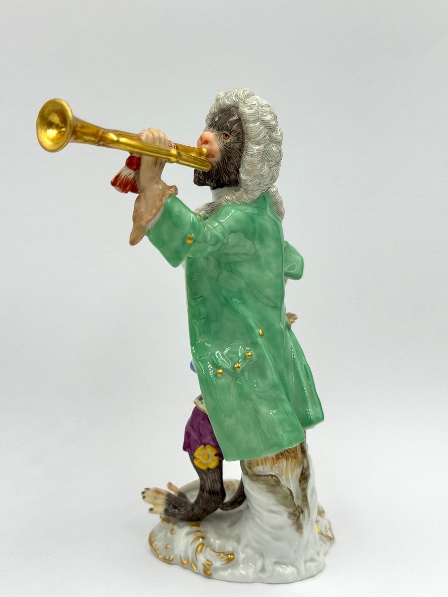 Meissen Figure En Porcelaine - Singe Comme Trompettiste De L’orchestre De Singes-photo-2