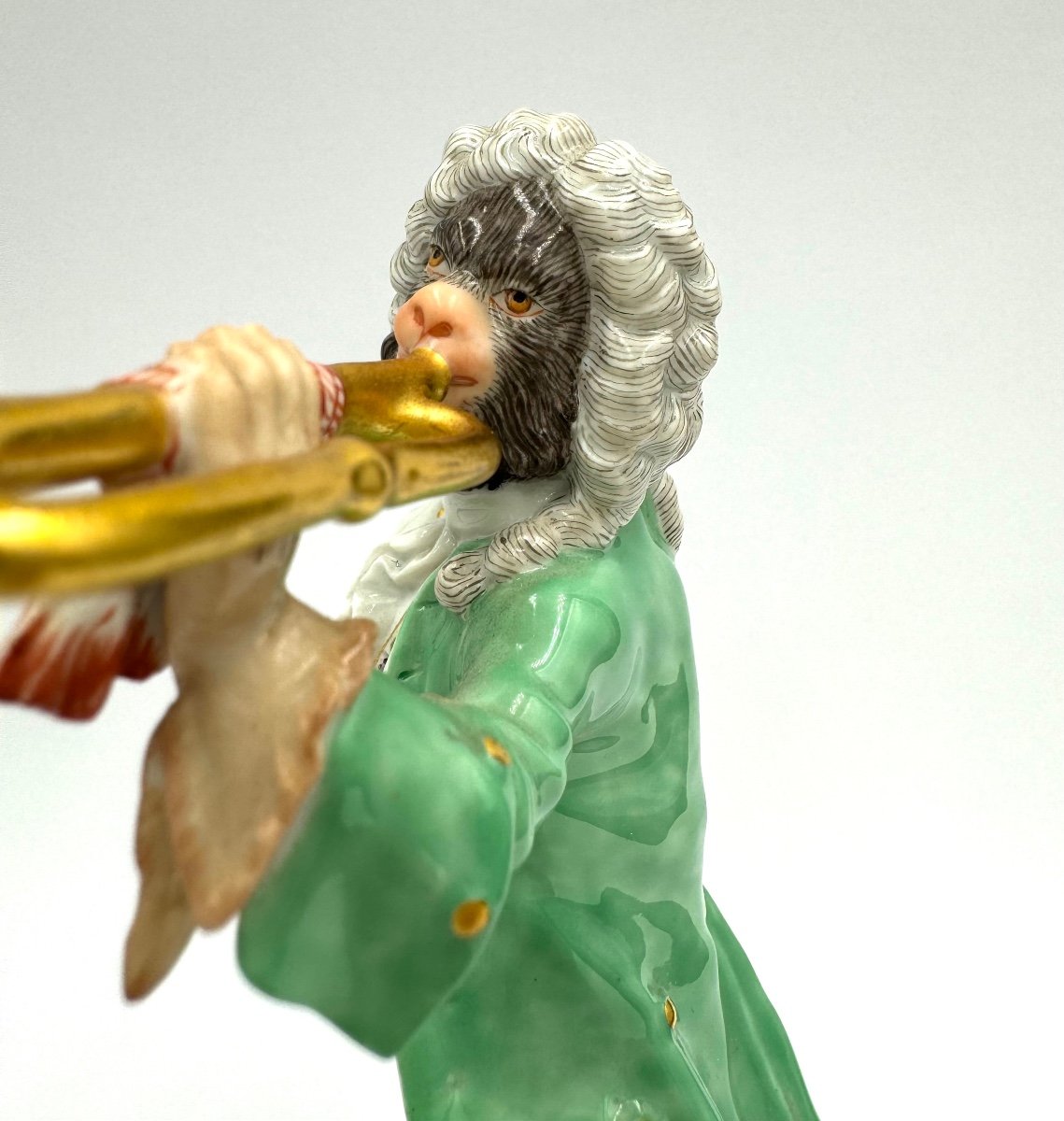 Meissen Figure En Porcelaine - Singe Comme Trompettiste De L’orchestre De Singes-photo-3