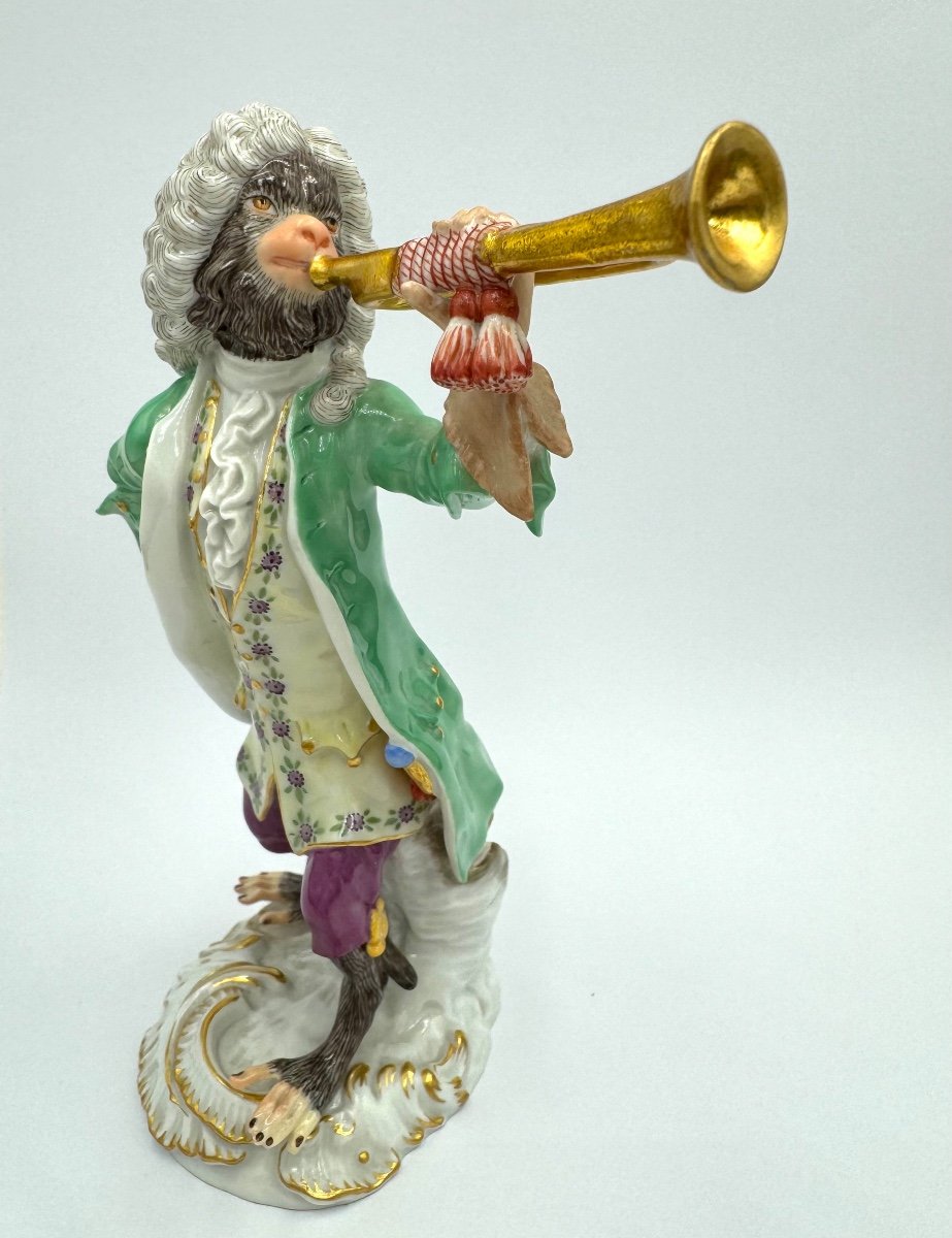 Meissen Figure En Porcelaine - Singe Comme Trompettiste De L’orchestre De Singes-photo-4