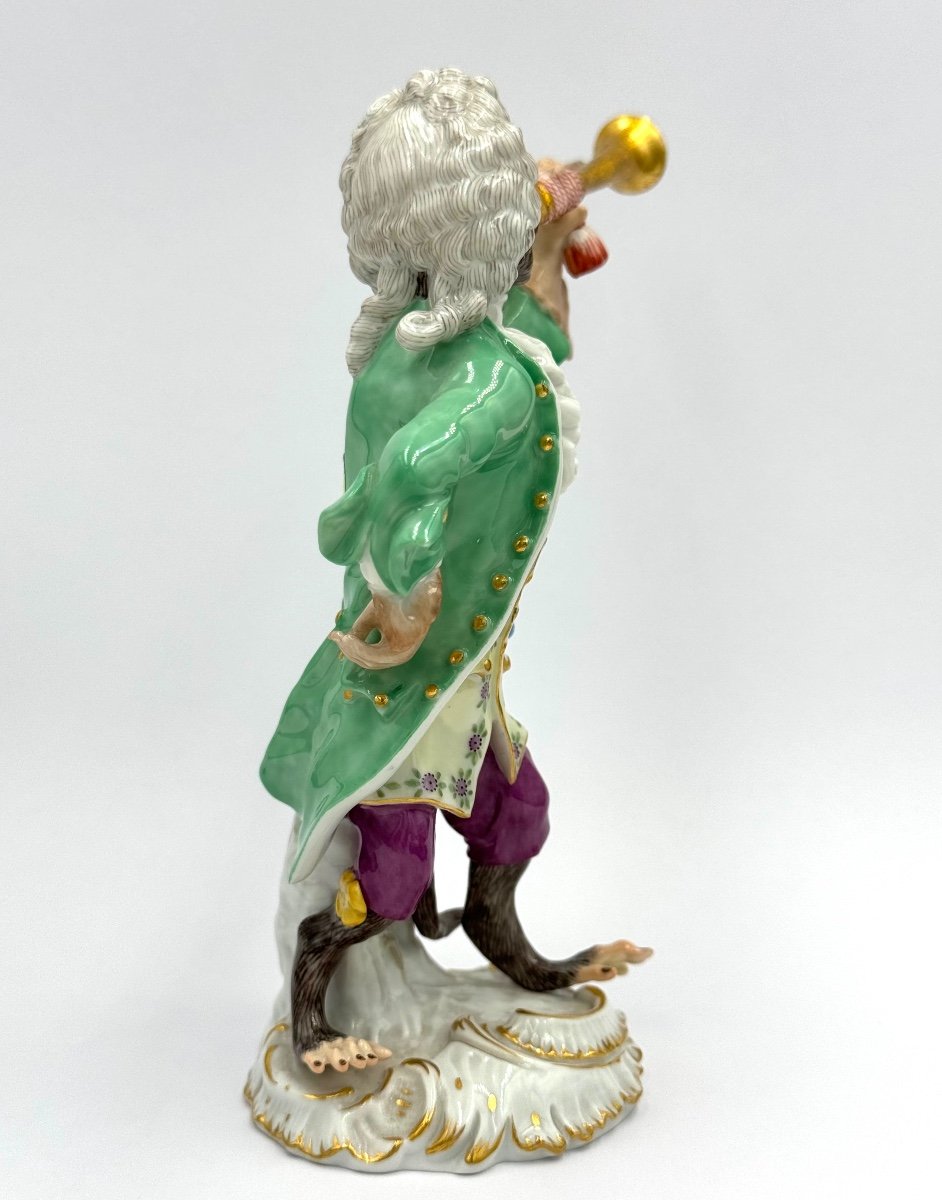 Meissen Figure En Porcelaine - Singe Comme Trompettiste De L’orchestre De Singes-photo-7