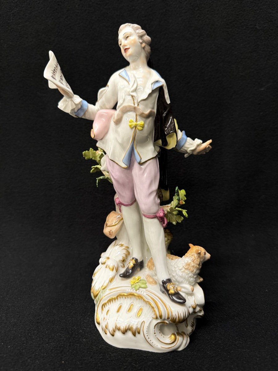 Meissen, Porcelain Figure Shepherd With Music Sheet