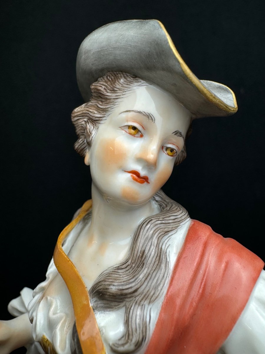 Meissen - Porcelain Figure Of Shepherdess With Staff-photo-2