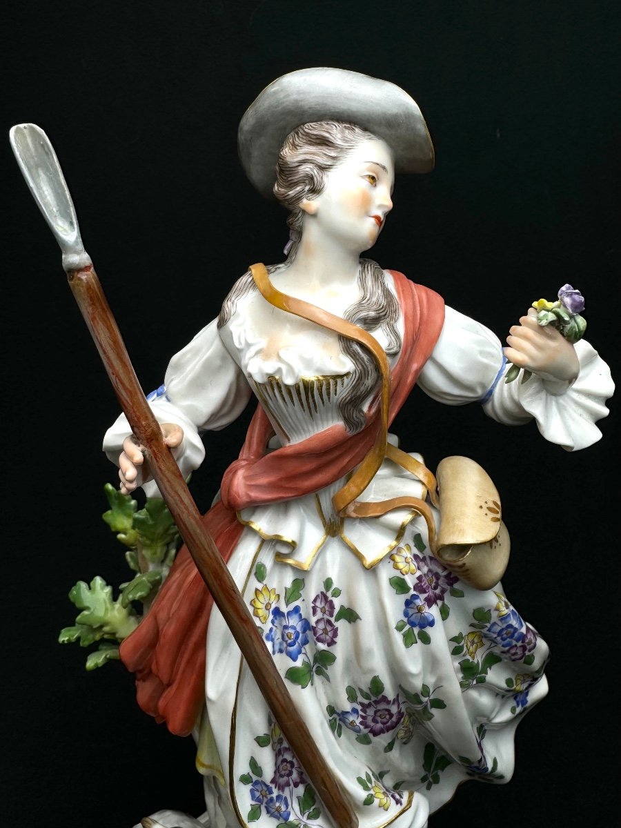 Meissen - Porcelain Figure Of Shepherdess With Staff-photo-5