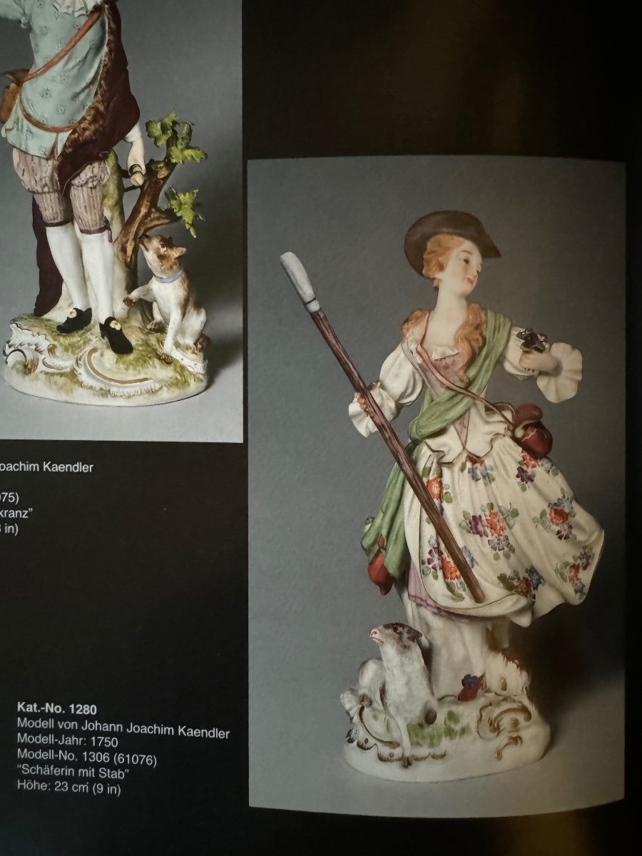 Meissen - Porcelain Figure Of Shepherdess With Staff-photo-8