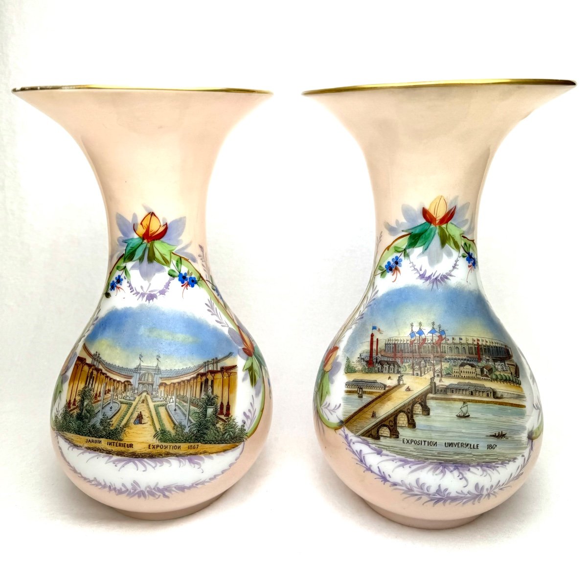 Pair De Vases En Opaline-  Palais Omnibus Exposition Universelle De 1867-photo-4