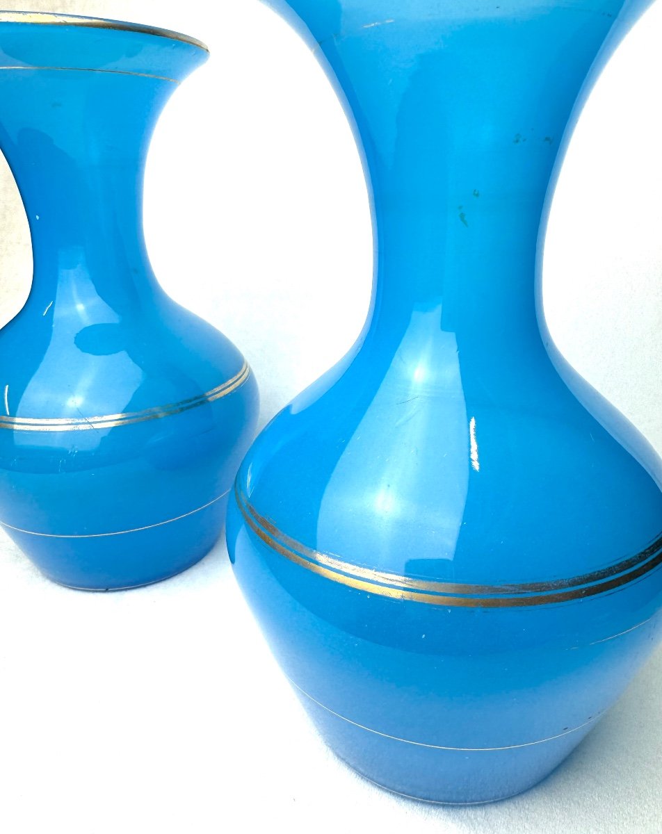 Baccarat - Pair De Vases En Opaline Bleue-photo-4