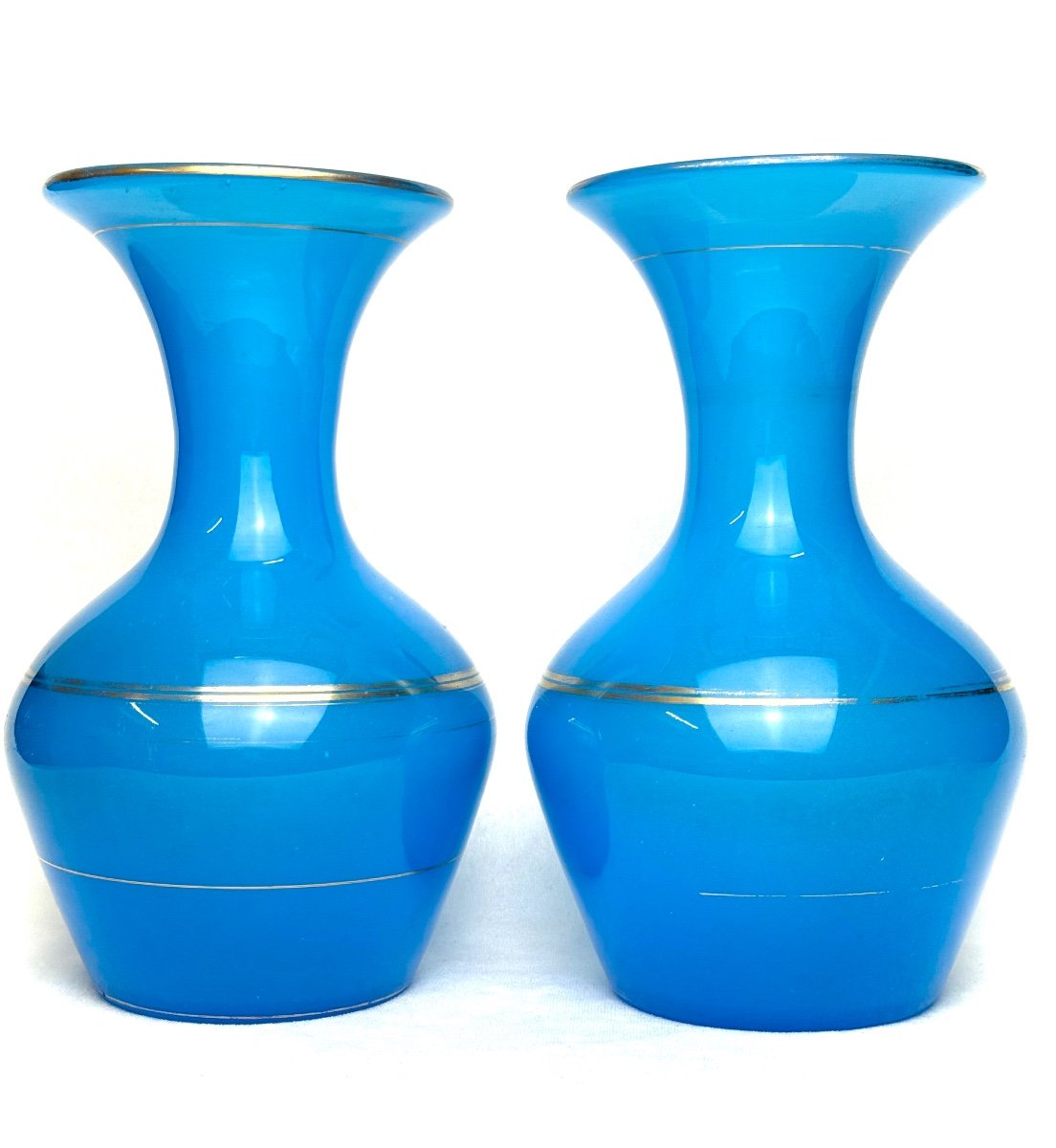 Baccarat - Pair De Vases En Opaline Bleue-photo-1