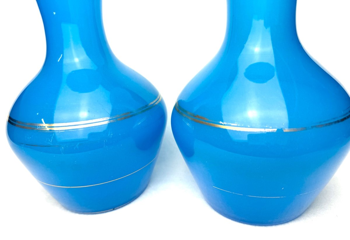 Baccarat - Pair De Vases En Opaline Bleue-photo-3