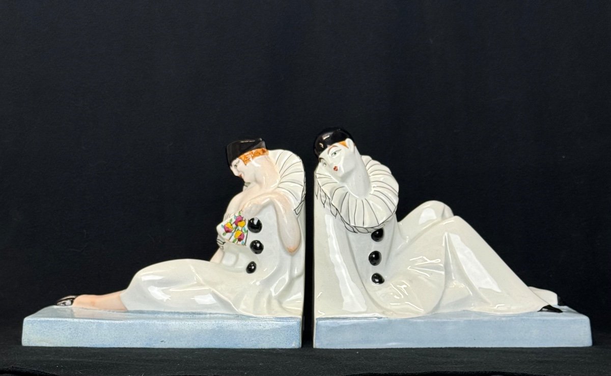 Genvane - Pierrot And Columbine Earthenware Bookends-photo-1