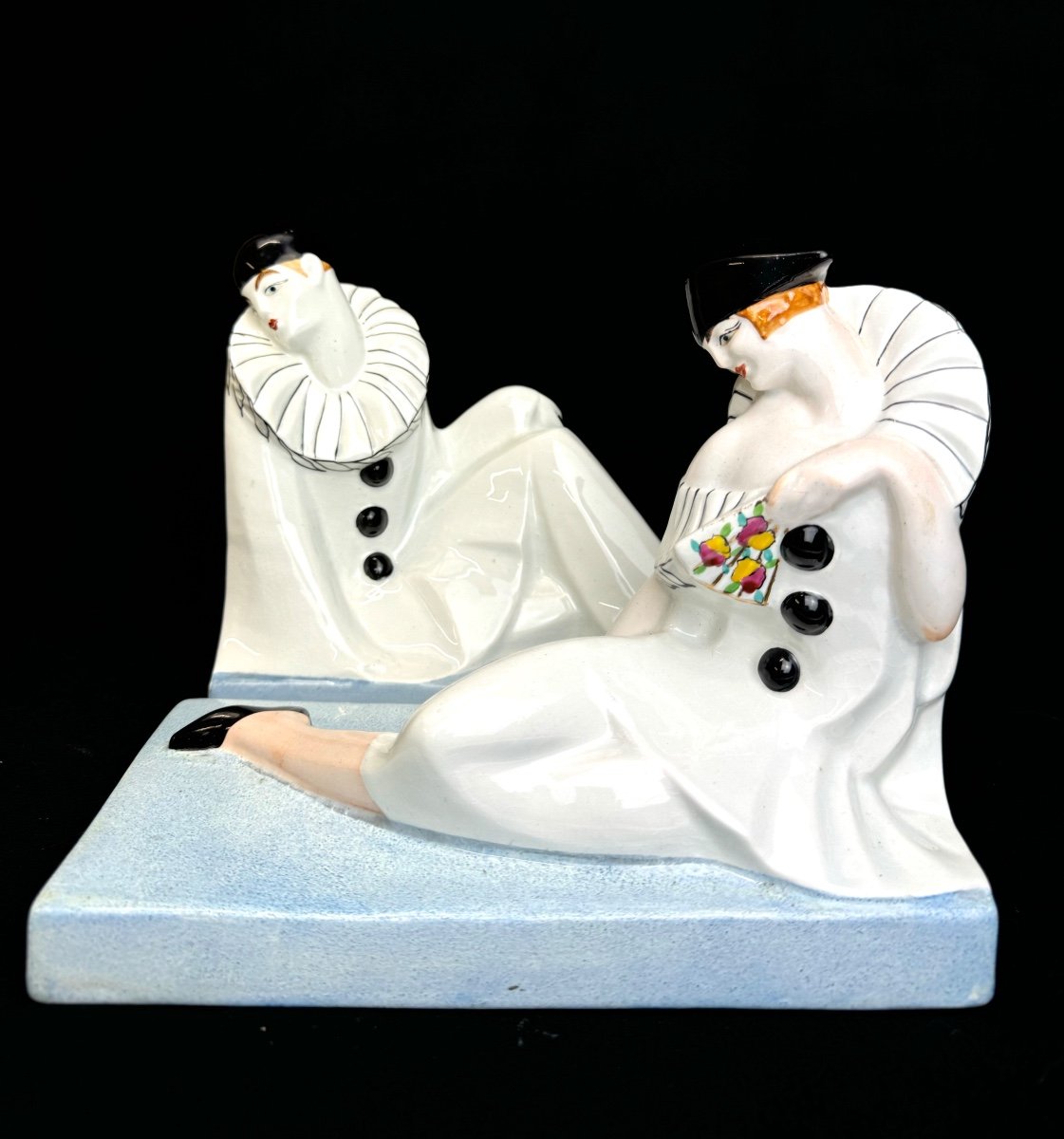 Genvane - Pierrot And Columbine Earthenware Bookends