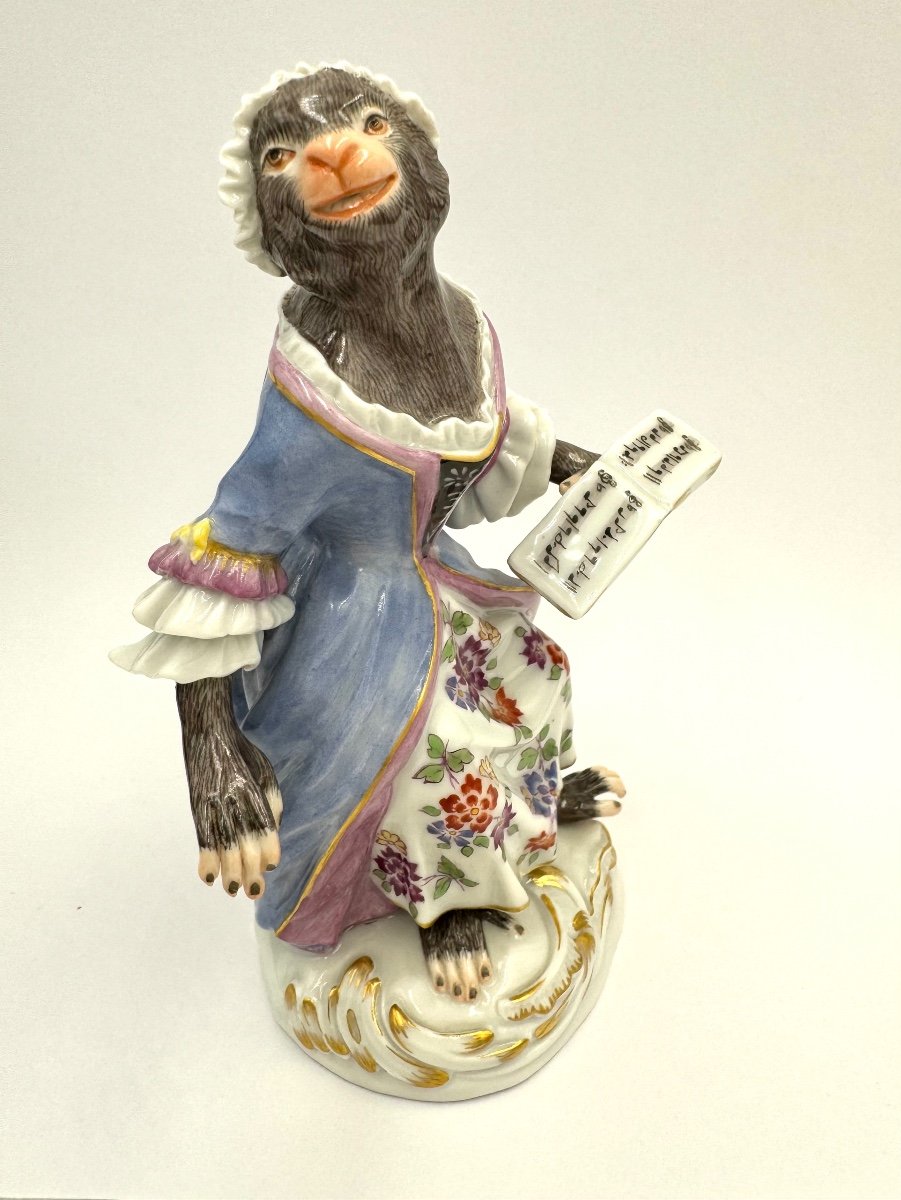 Meissen Figure En Porcelaine - Singe En Tant Que Chanteuse De L’orchestre De Singes-photo-4