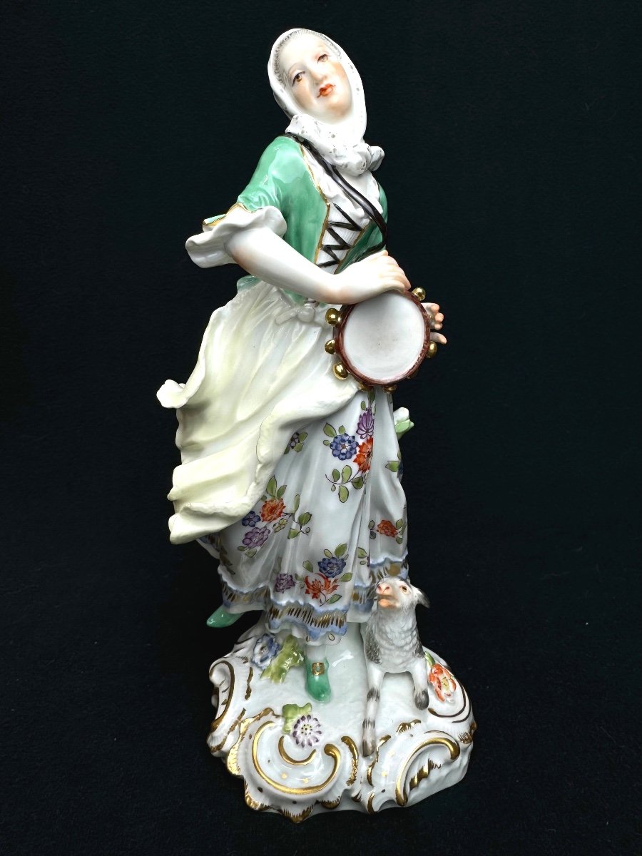 Meissen, Porcelain Figure Shepherdess With Tambourine