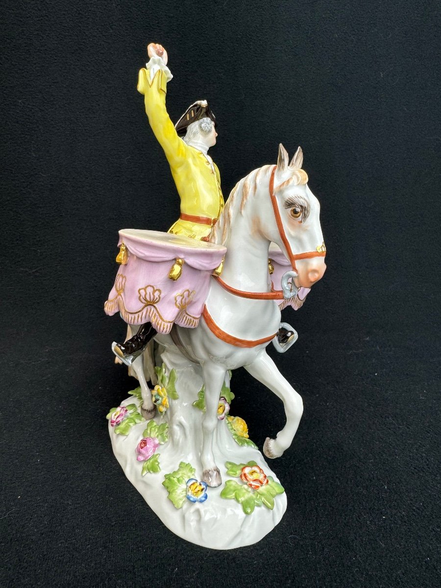 Meissen, Figure En Porcelaine Soldat Avec Tambour à Cheval-photo-3