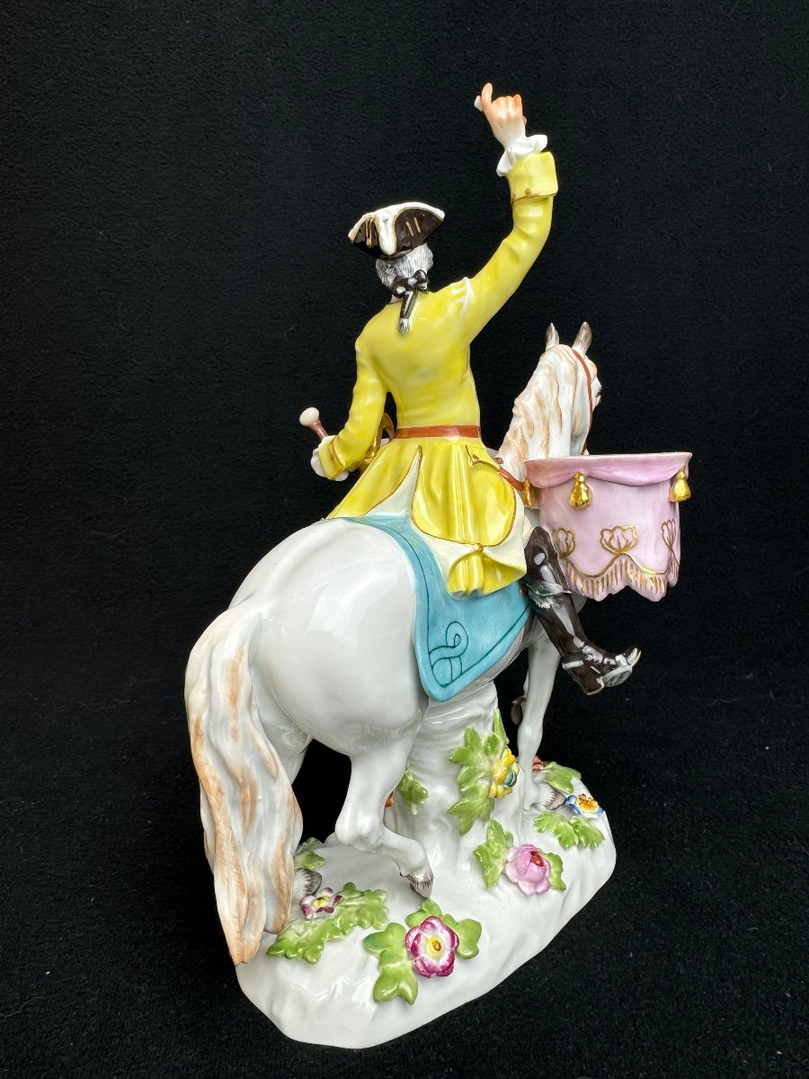 Meissen, Figure En Porcelaine Soldat Avec Tambour à Cheval-photo-2