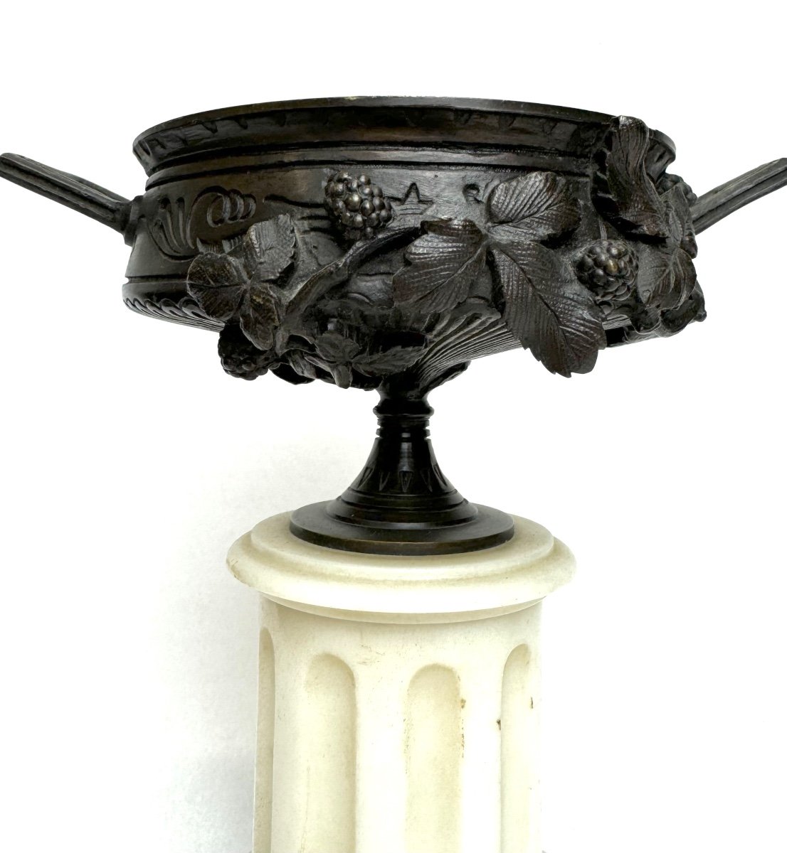 Pair Of Bronze Casseroles With Blackberry Decor -photo-2