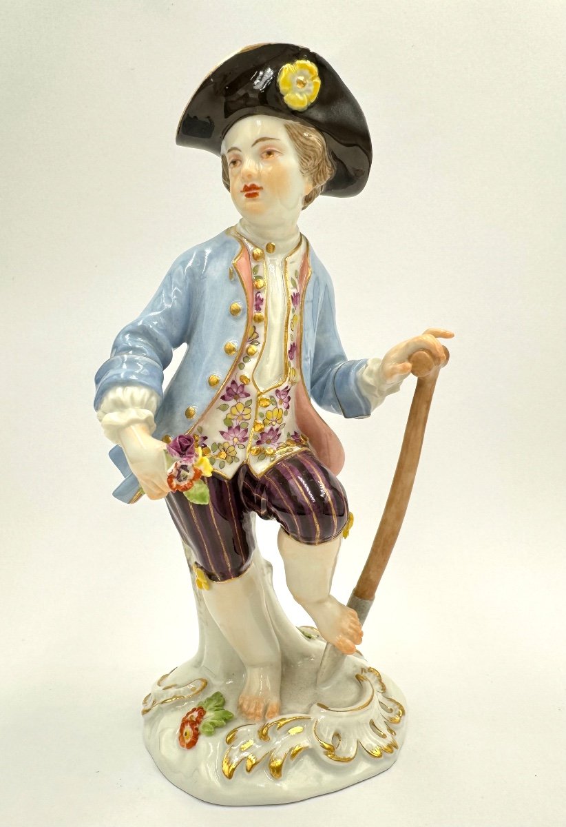 Meissen Porcelain Figurine Child Gardener With Shovel