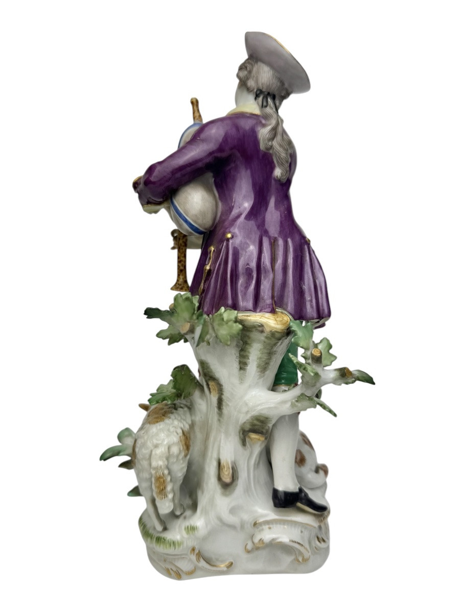 Meissen - Figure En Porcelaine D’un Berger Avec Cornemuse-photo-3