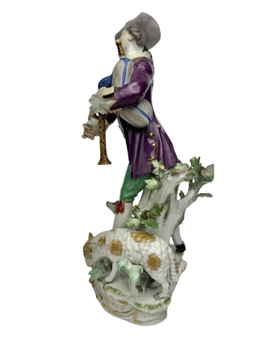 Meissen - Figure En Porcelaine D’un Berger Avec Cornemuse-photo-4