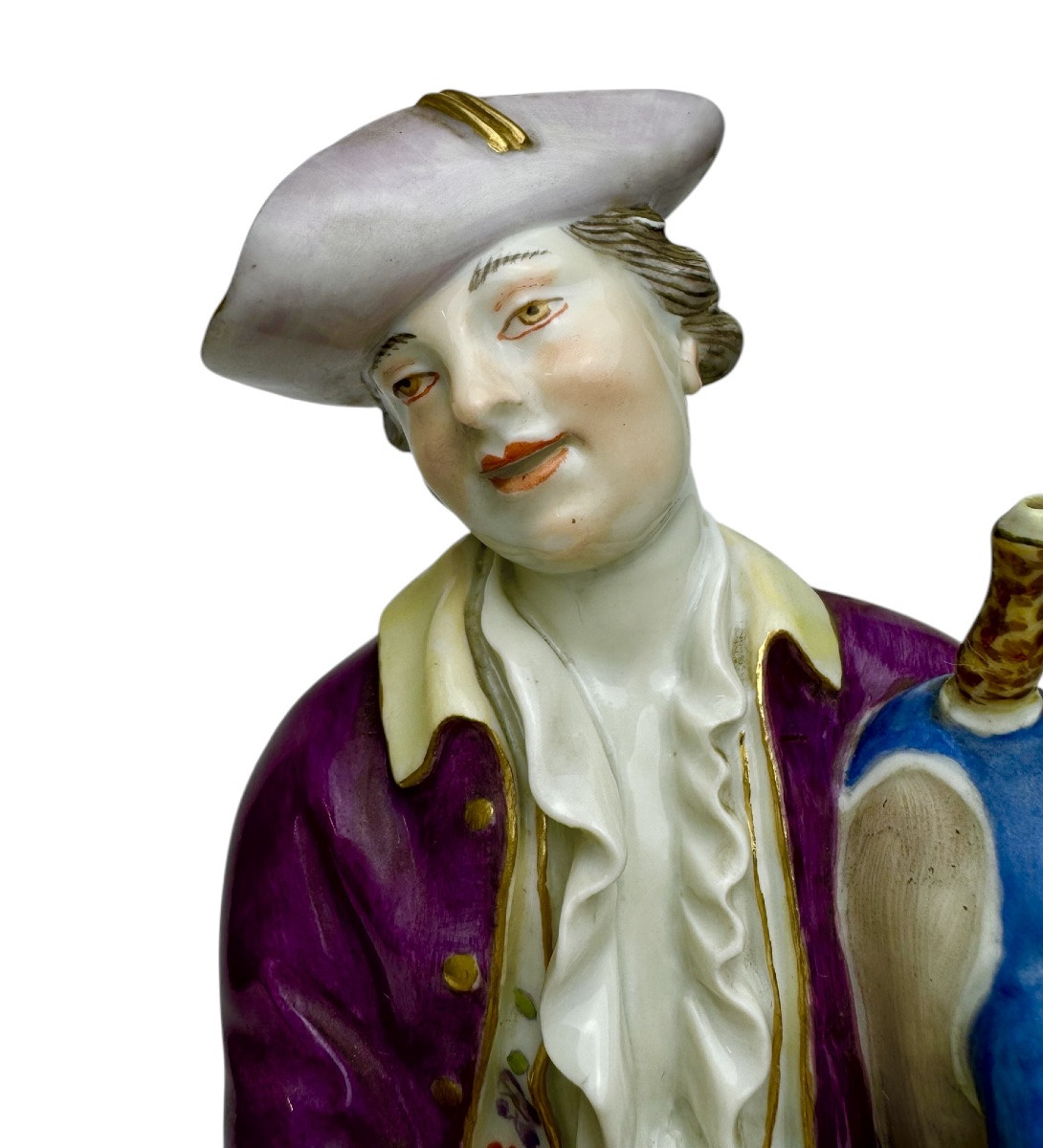 Meissen - Figure En Porcelaine D’un Berger Avec Cornemuse-photo-2