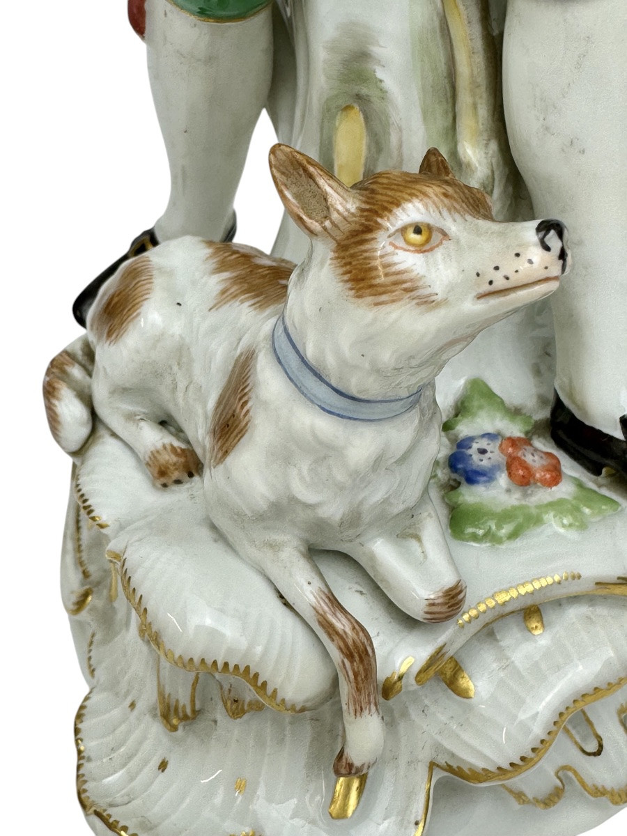 Meissen - Figure En Porcelaine D’un Berger Avec Cornemuse-photo-4